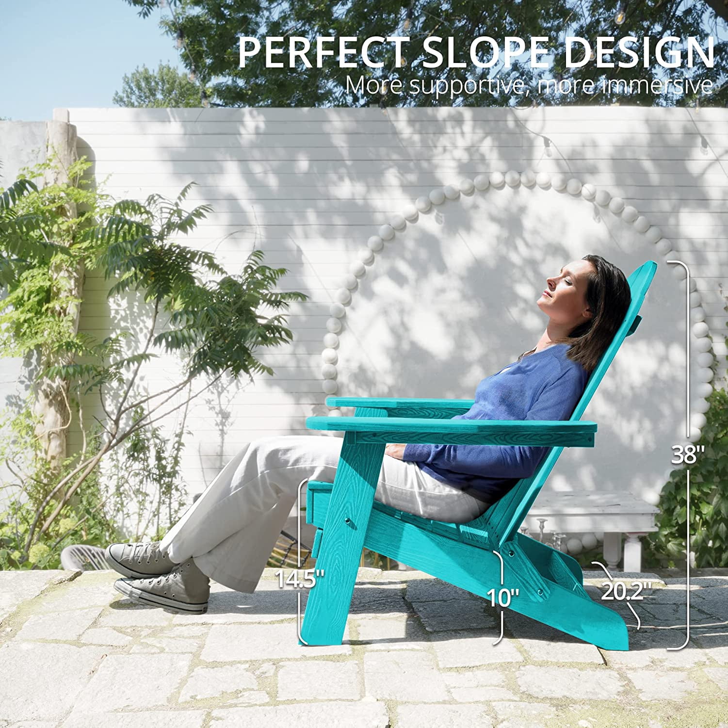 Dycanpo Folding Adirondack Chair Set of 2,Fire Pit Patio Garden Chair with Cup Holder,Aruba Blue