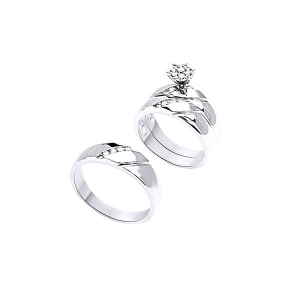 AFFY White Natural Diamond Wedding Ring Trio Set In 14k White Gold