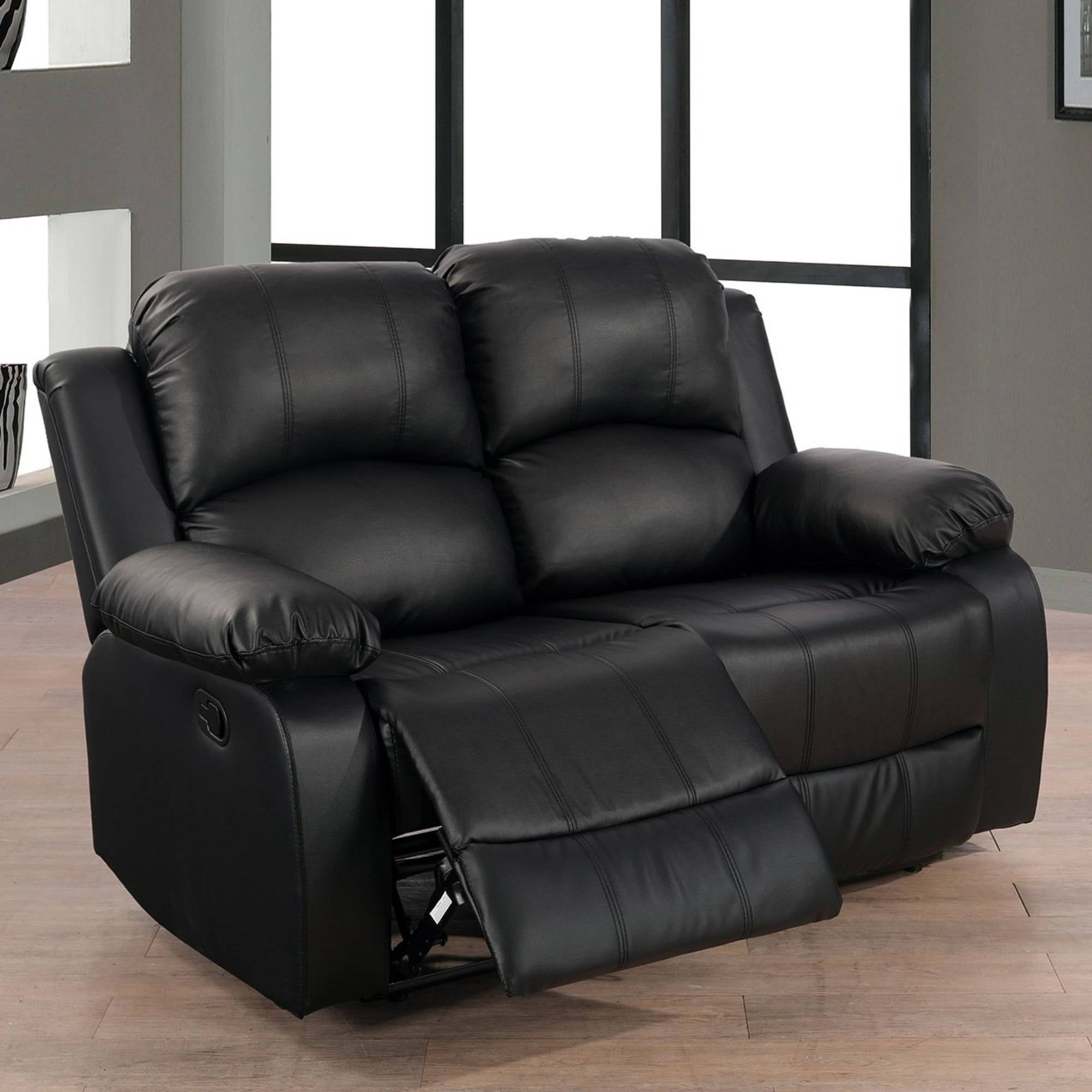 TrumanPick Manual Leather Recliner Chair,2 Seats Overstuffed Rocker Armchair Home Theater Sofa Recliner for Living Room,Black