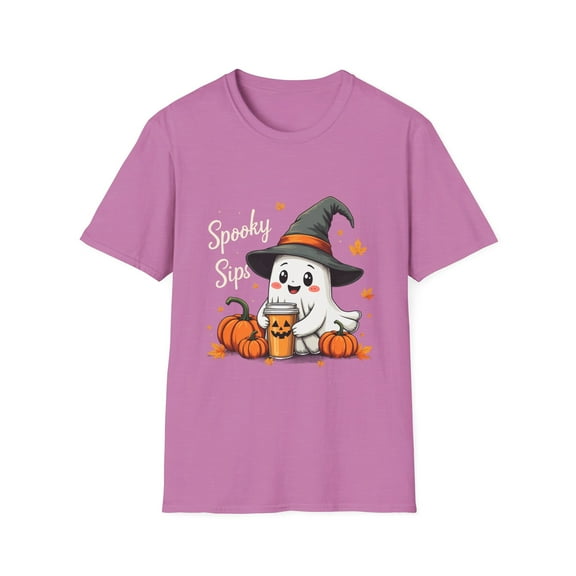 Spooky Sips Ghost Witch Hat Fall Halloween T-Shirt
