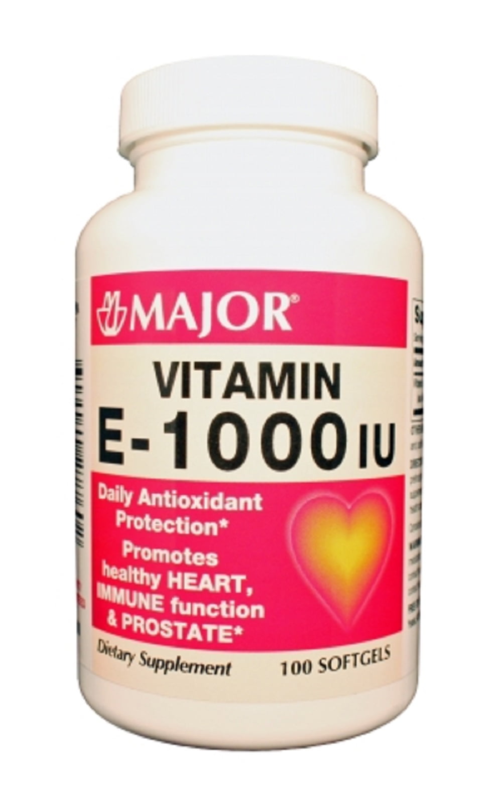 Major Vitamin E Capsules, 1000 IU, Yellow, 100 Count
