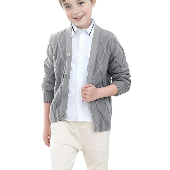 lnmuld Cute Sweaters Kids and Boys Cardigan Sweater Button Down Cable Knit V Neck Long Sleeve Outwear Size:4-5 Years