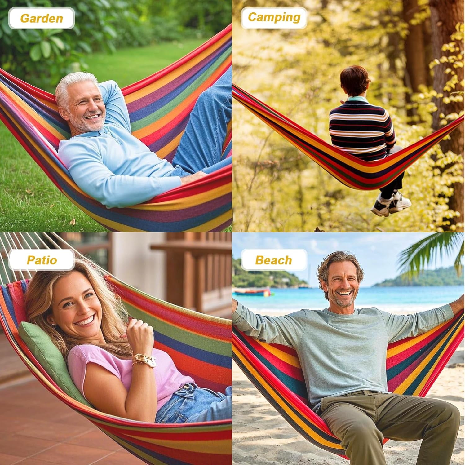 Double Hammock with Tree Swing Straps Holds 440lbs Capacity Hammock for Camping Outside Garden Outdoor Indoor Patio Backyard, Rainbow