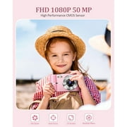 Puseky 1080P 50MP Digital Camera, Camera Camcorder with 32GB TF Card, Pink Digital Camera