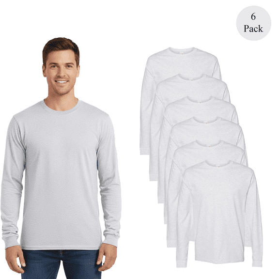 Hanes Essential-T Long Sleeve T-Shirt, Men's Tape Neck for comfort Blank Tee, Ash Color, 6-Pack, S