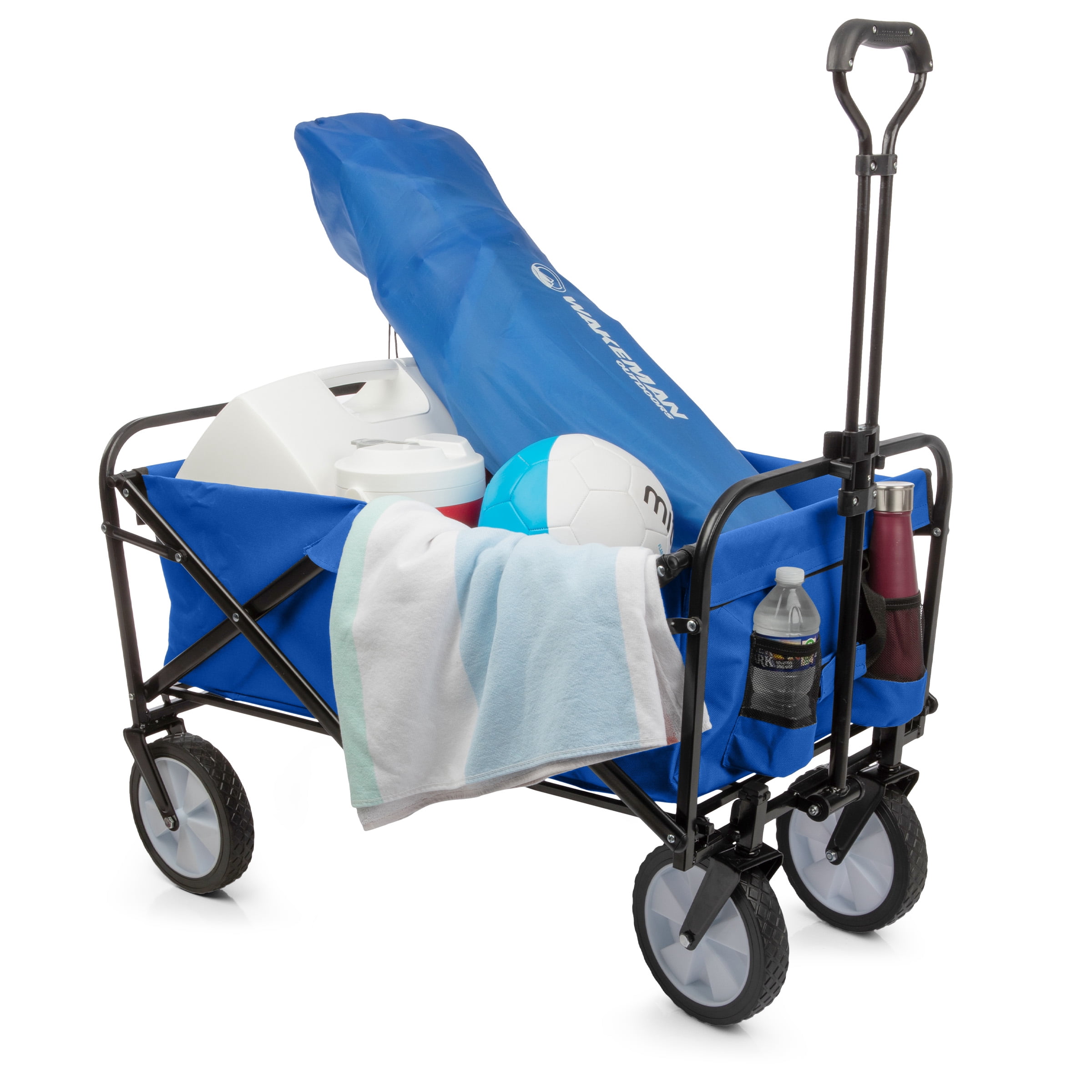 Wakeman Outdoors Collapsible Portable Wagon on Wheels - Grocery, Beach, or Garden Cart, Blue