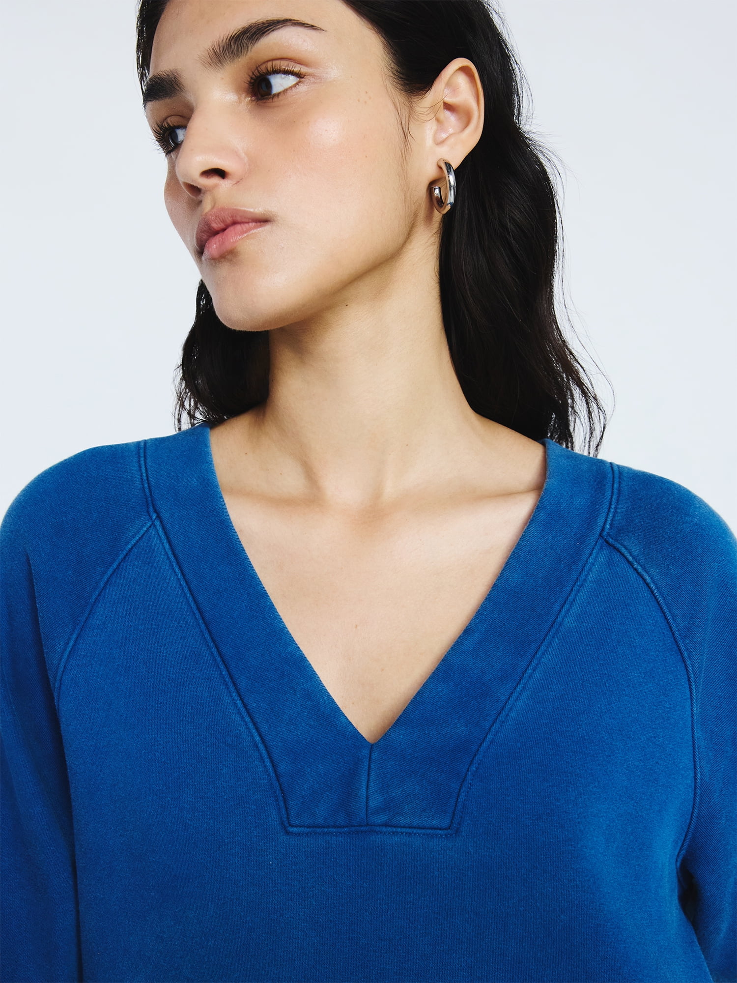 Scoop Women's and Women's Plus Deep V Neck Sweatshirt Mini Dress, Sizes XS-4X