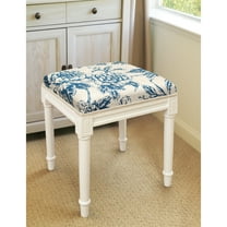 123 Creations Navy Blue Peony Vanity Stool with White Frame