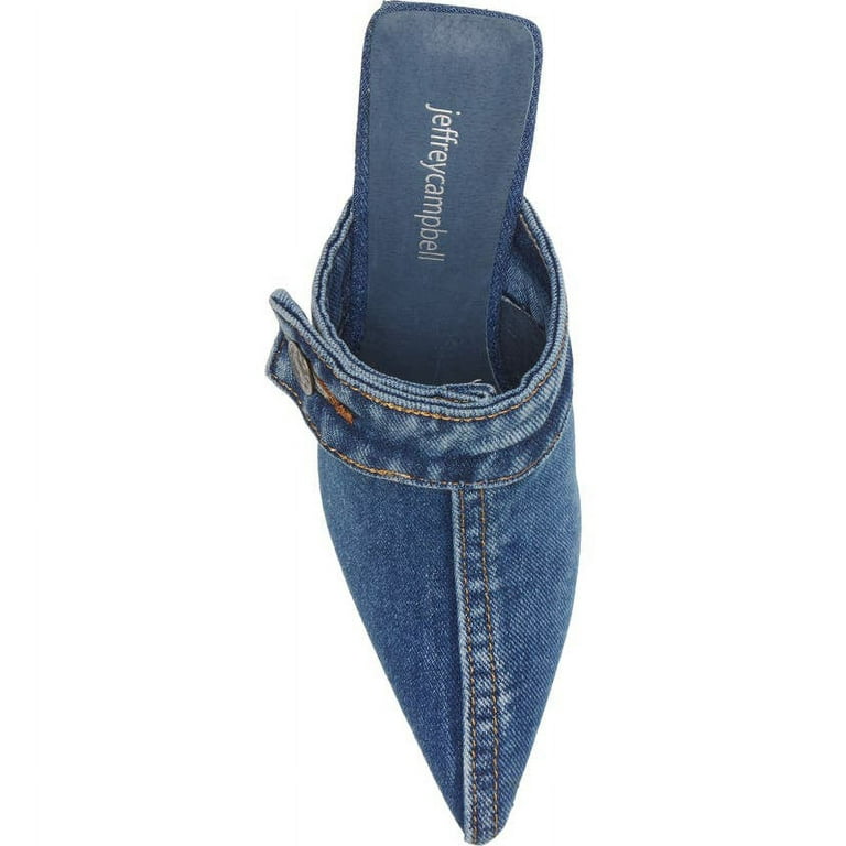 Jeffrey Campbell Genes Blue Denim Pointed Toe Slip On Mule Mid