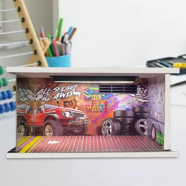 Estacionamiento a escala 1:24 con luz, modelo de aleación fundida a presión, escena DIY, escaparate de garaje para vehículos, exhibición de coche