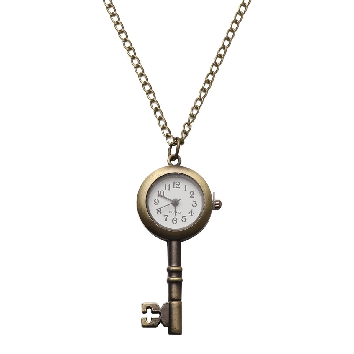 Bronze Quartz Pocket Watch Pendant Chain Necklace Watches (Key