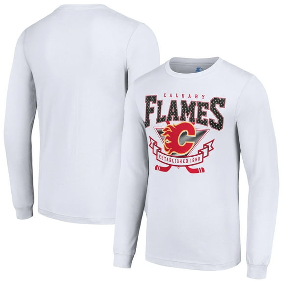 Men's Starter White Calgary Flames Team Logo Graphic Long Sleeve T-Shirt
