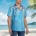 thumbnail image 3 of Honeii Hanging Orchids Floral Blue Print Men’s Hawaiian Shirt,Classic Button-Down Short Sleeve Shirt, for Beach, Vacation, and Outdoor Activities,3X-Large, 3 of 7