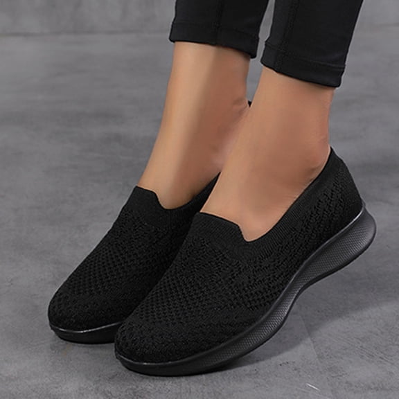 IUJSOY Slip on Shoes for Women Knit Mesh Breathable Comfortable Elastic Casual Walking Shoes