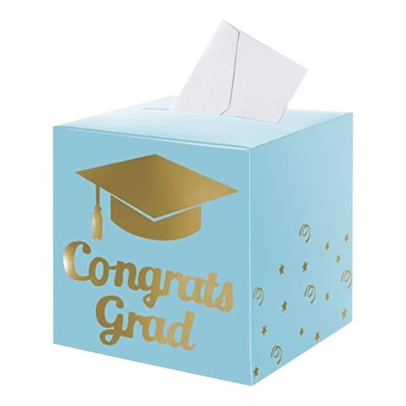 Congrats Grad Card Box Holder for Graduation Party, Foldable Cardboard Box for Gift Cards and Money D#257 Sky Blue