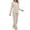 Beige, variant on Womens Rib Knit Pajamas Collared Lounge Sets Solid Long Sleeve Top and Long Pants Matching Pjs Sleepwear Loungewear Beige L