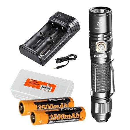Fenix PD35 Version 2 2018 Upgrade 1000 Lumen Flashlight w/ 2X 3500mAh Rechargeable Batteries, are-X2 Charger and LumenTac Battery (Best Battery For Fenix Pd35)
