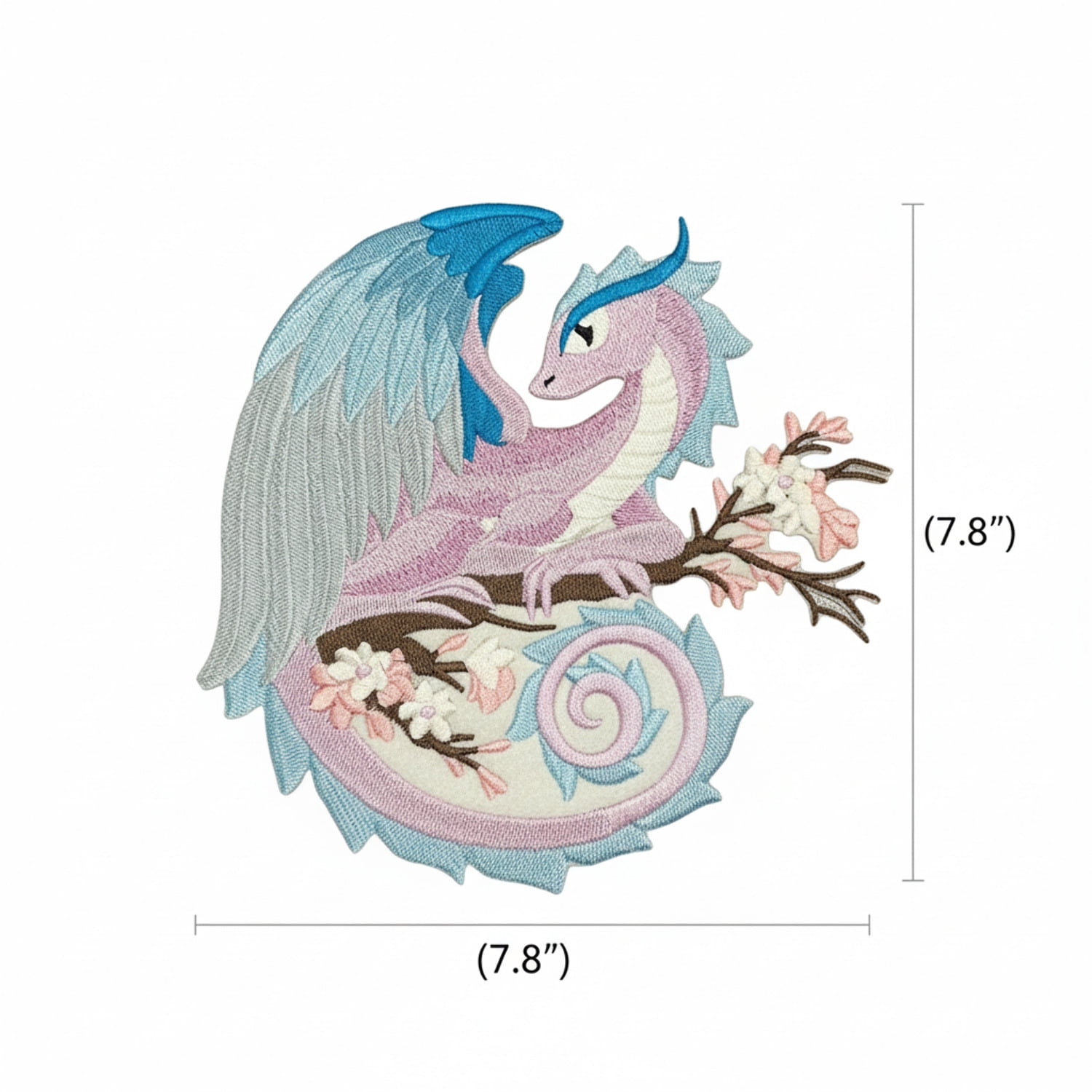 Spring Dragon Embroidered Patch – Large Pastel Mythical Dragon Iron-On or Sew-On Design 7.8" x 7.8"