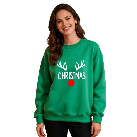 Stamzod Women's Fashion Christmas Matching Couple Sweatshirt Fashion Letter Printed Long Sleeve Crewneck Sweatshirts Women Christmas Holiday Casual Oversized Sweatshirt Green E L