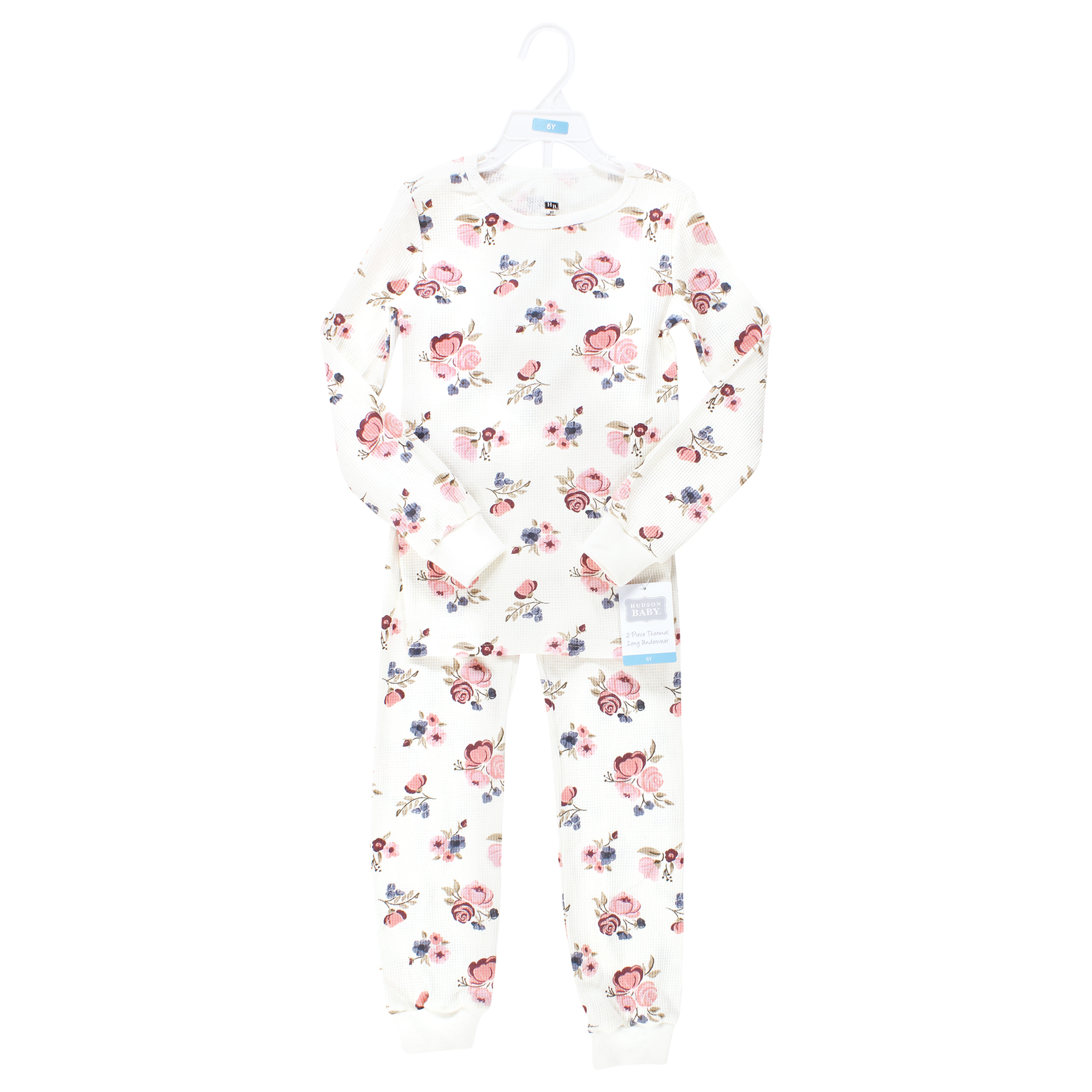 Hudson Baby Infant Girl Thermal Long Underwear 2pc Set, Dusty Rose Floral, 10 Years