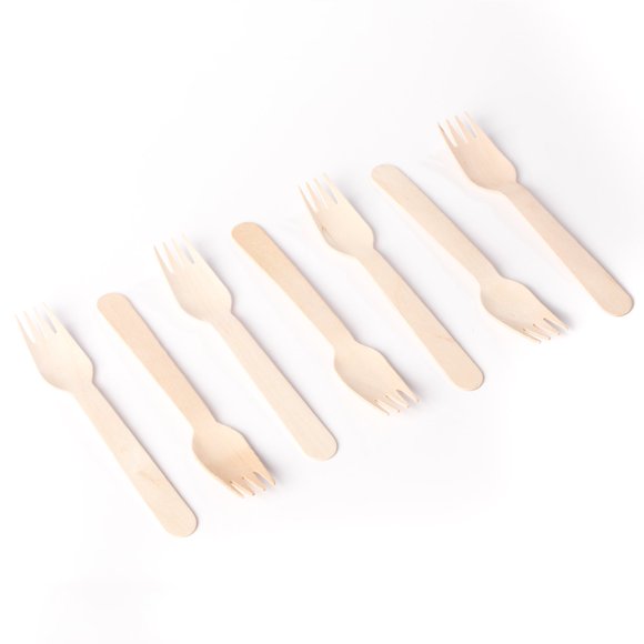 HUJI Ensemble de Fourchettes en Bois Jetables Écologiques Couverts pour Fête d'Anniversaire Événements Vacances Réunion de Famille Camping BBQ Couverts (100 ct., Fourchettes)