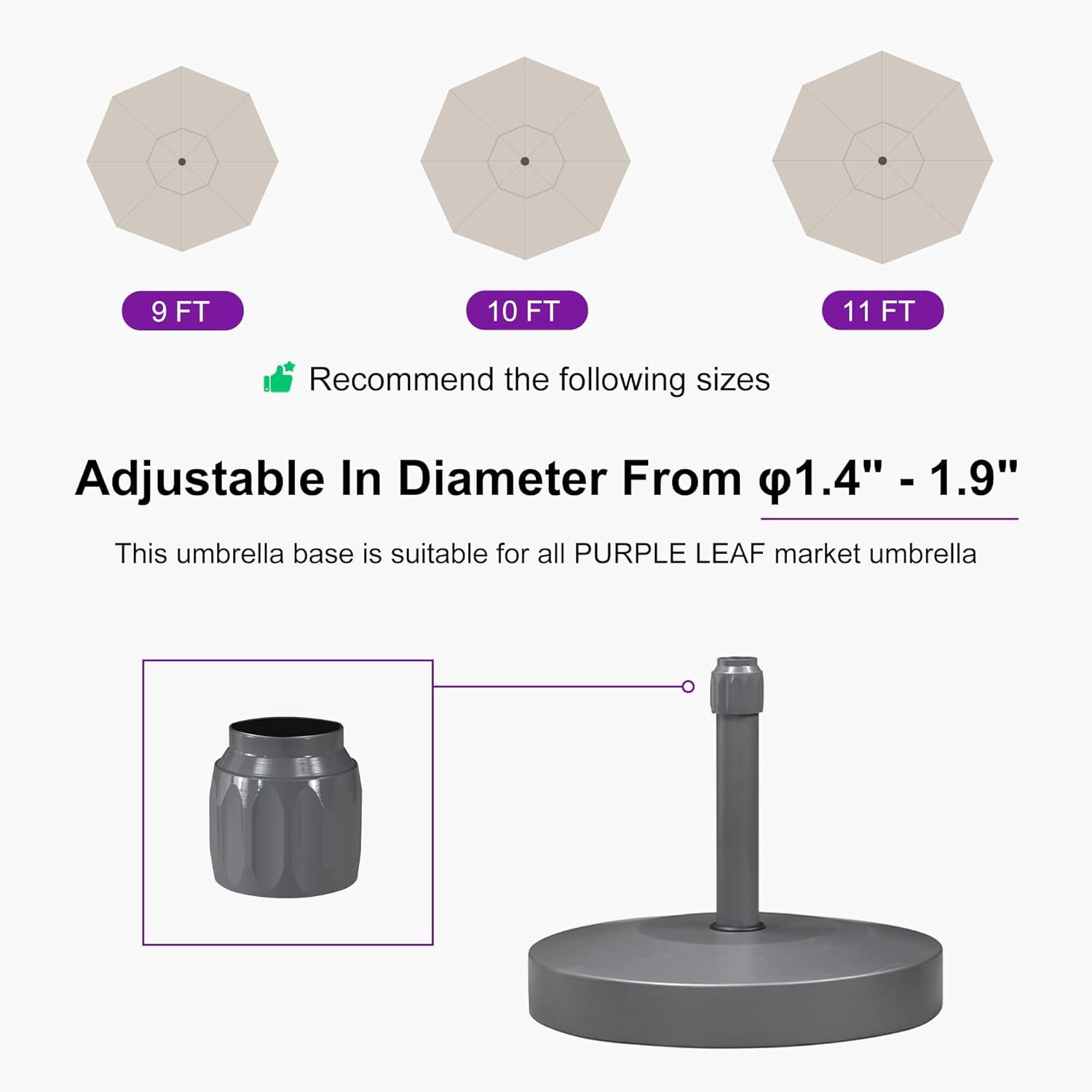 PURPLE LEAF Patio Umbrella Base Stand Market Table Umbrellas Outdoor Heavy Duty Round Concrete Stand 99 LBS Black