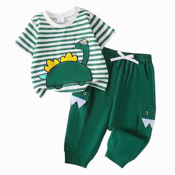 HCNTES Infant Toddler Baby Boy Summer Outfits Short Sleeve T-shirt Dinosaur Shirts with Pants 2Pcs Clothes Set