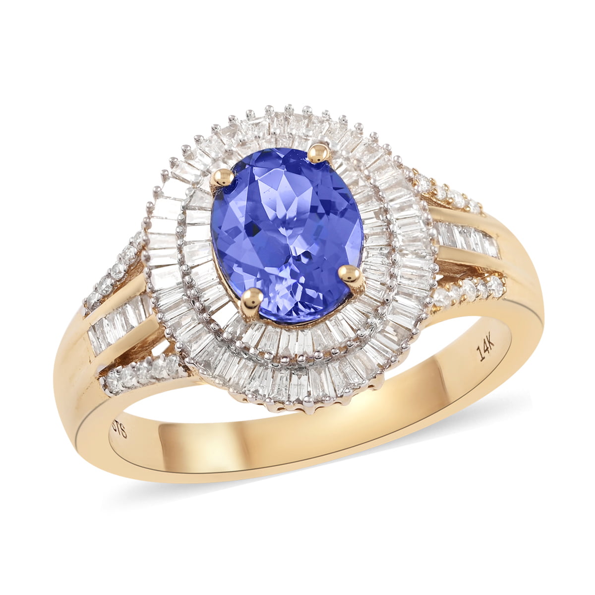10K Yellow Gold Blue Tanzanite White Diamond Ring Gift Ct 1.3 H Color I3 Clarity 