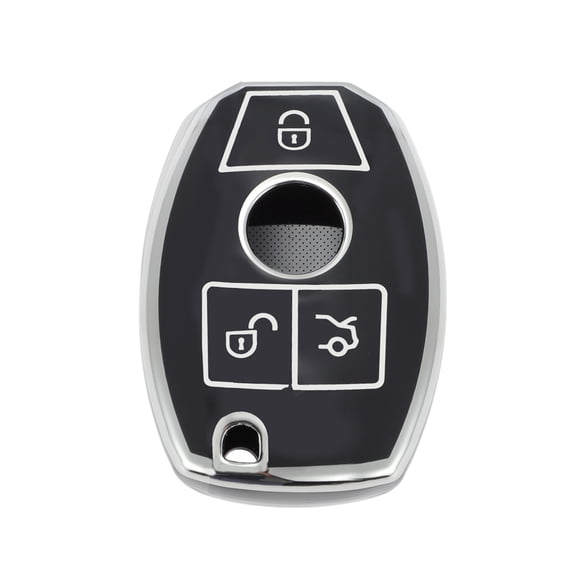 Unique Bargains Black Silver Tone TPU Silicone Car Key Case for Mercedes-Benz A/B/C/E/G/K/M/R/S/V/W/X Class/for AMG/CL/CLA/CLK/CLS-3 Buttons Remote Control Key Fob Case