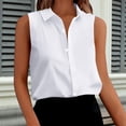 thumbnail image 2 of Women's Sleeveless Notch Lapel Blouse Tops Shirts Tunics with Front Button Placket Satin Shirt for Casual Business Work Office Vacation Outfits Fashion Essential Gift for Women, 2 of 9