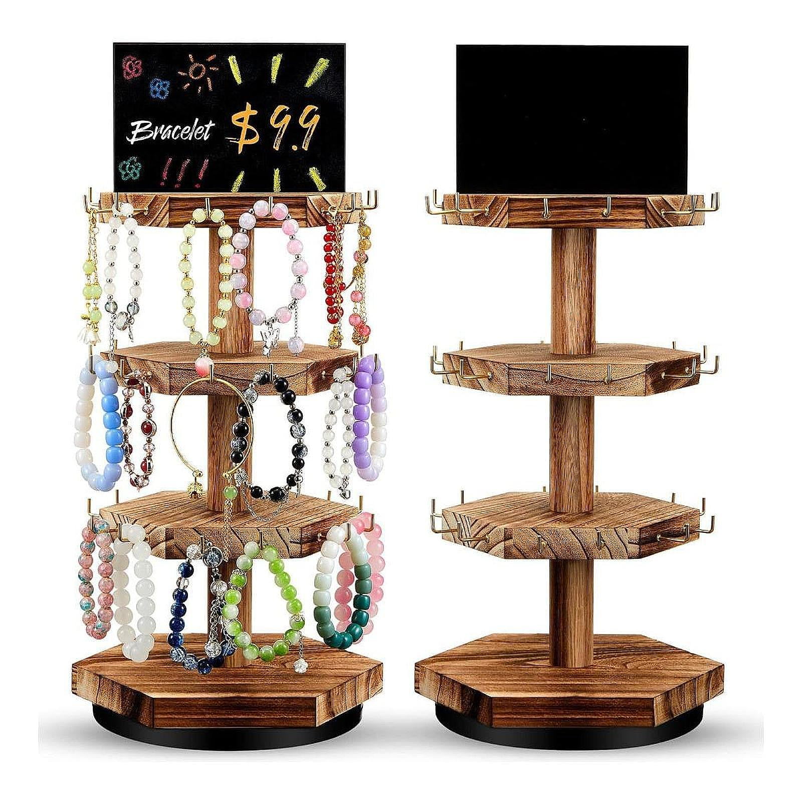 yuksok Rotating Jewelry Organizer Wooden Jewelry Hanger for Rings Earrings Tabletop