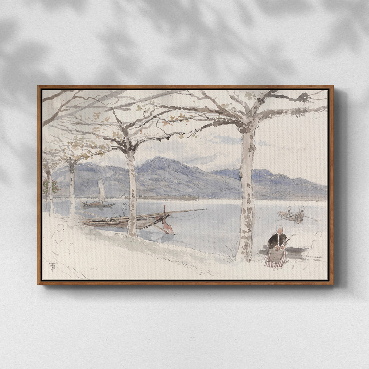 Vintage Landscape-CCCLXXXV By Wexford Home Framed in Walnut Wood Gallery Wrapped Canvas 27 in. x 41 in.