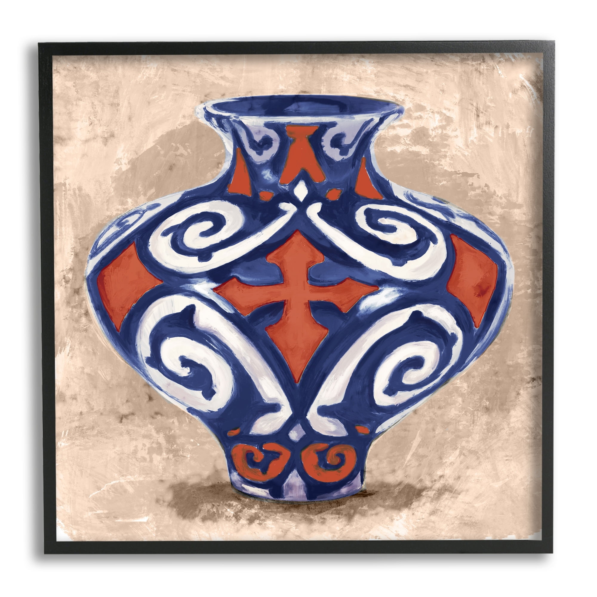 Stupell Industries Ornate Ceramic Vase Still Life Modern Patterned Pottery Paintings White Framed Art Print Wall Art, 12x12, by Daphne Polselli