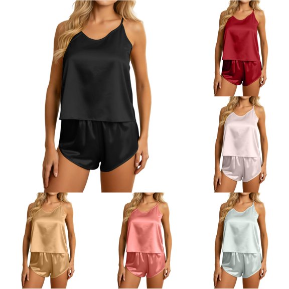 SIYUDAN Women's Sleeveless Pajamas Set, Comfortable Home Wear, Relaxed Matching Sets For Women Black Size S