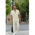 thumbnail image 5 of Coshow Men's 2 Piece Outfit Casual Short Sleeve Button Down Shirt Beach Summer Loose Pant Sets, 5 of 7