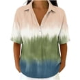 thumbnail image 2 of Favoffer Women's Gradient Linen Button Down Short Sleeve Tops V Neck Casual Summer Blouses Loose Fit Tie Dye Shirts for Beach Vacation Daily Work, 2 of 7