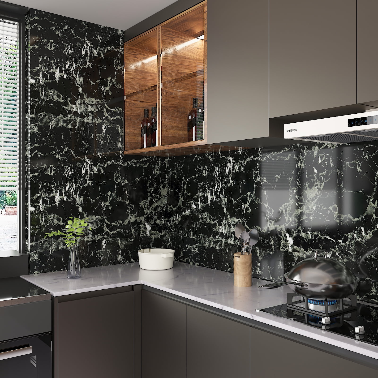 CHIHUT Black Marble Contact Paper for Countertops Waterproof 17.7"x236" Peel and Stick Marble Wallpaper for Kitchen Granite Paper Self Adhesive Wall Paper Removable Vinyl Wrap for Bathroom Cabinets