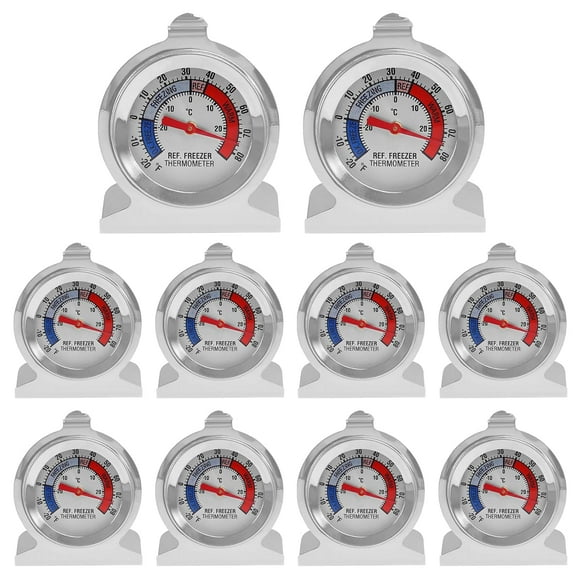 Refrigerator Thermometer Large Dial, Freezer Thermometer -30-30 Deg ℃/-20-80 Deg ℉, Fridge Thermometer by Stainless Steel, Thermometer for Fridge Suitable for Refrigerators and Freezers (10pcs)