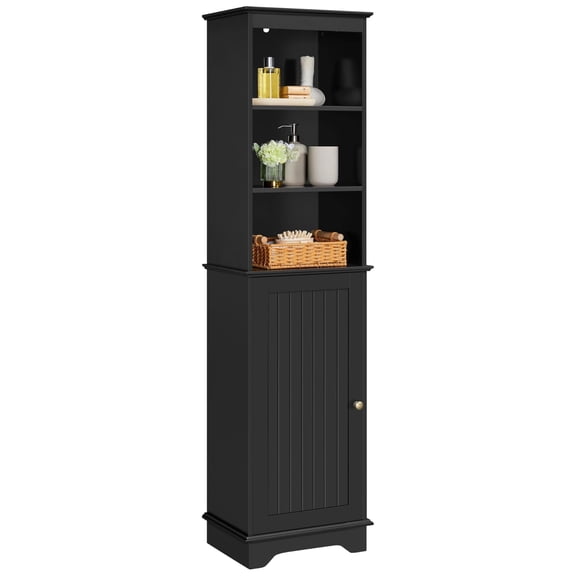 AIZYT 60.5" Freestanding Bathroom Storage Cabinet, Tall Slim Floor Cabinet with 3 Shelves & Door, Space Saving Organizer, Home Storage Furniture, Black