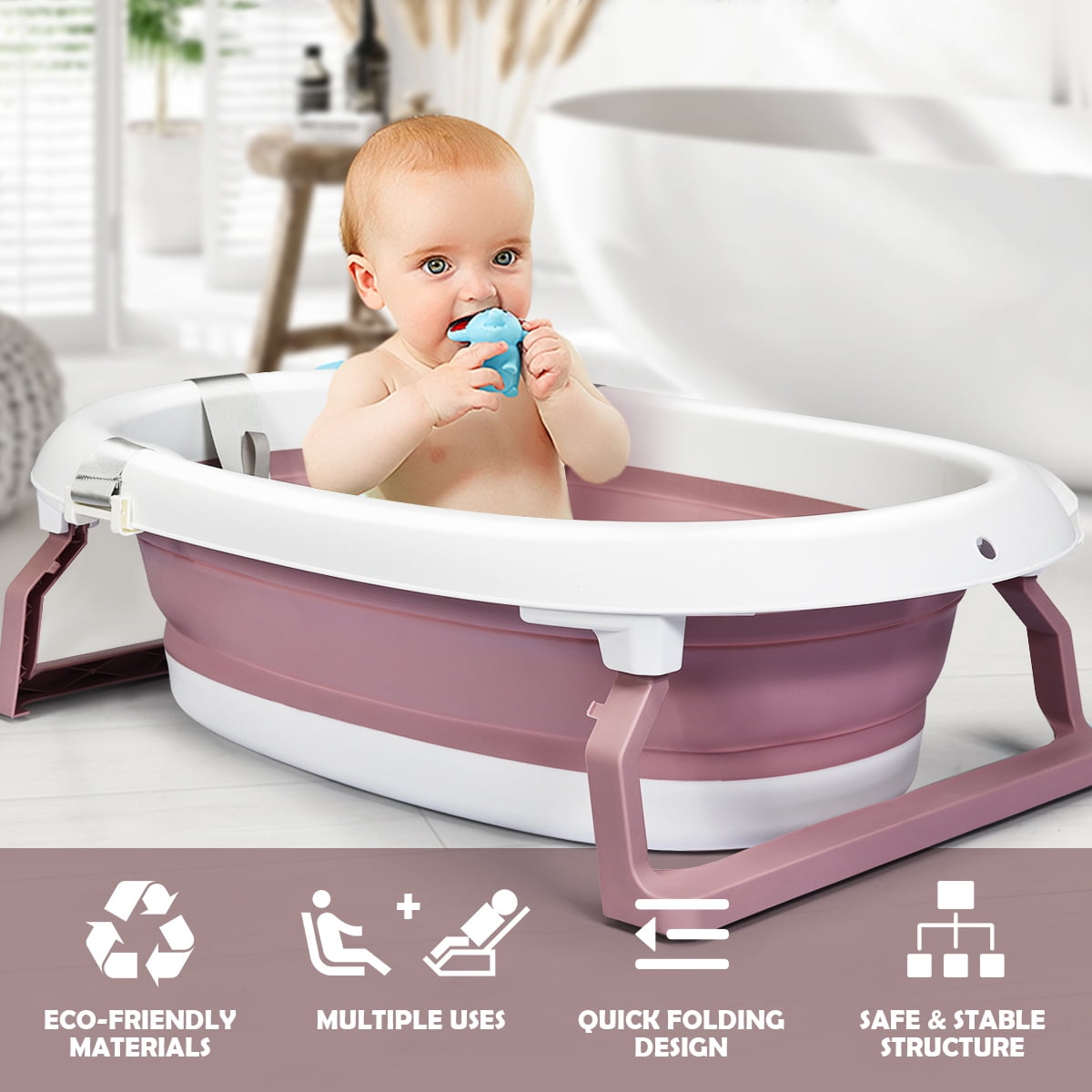 3-in-1Folding Infant Baby Bathtub Portable Collapsible Newborn Toddler Bath Tub