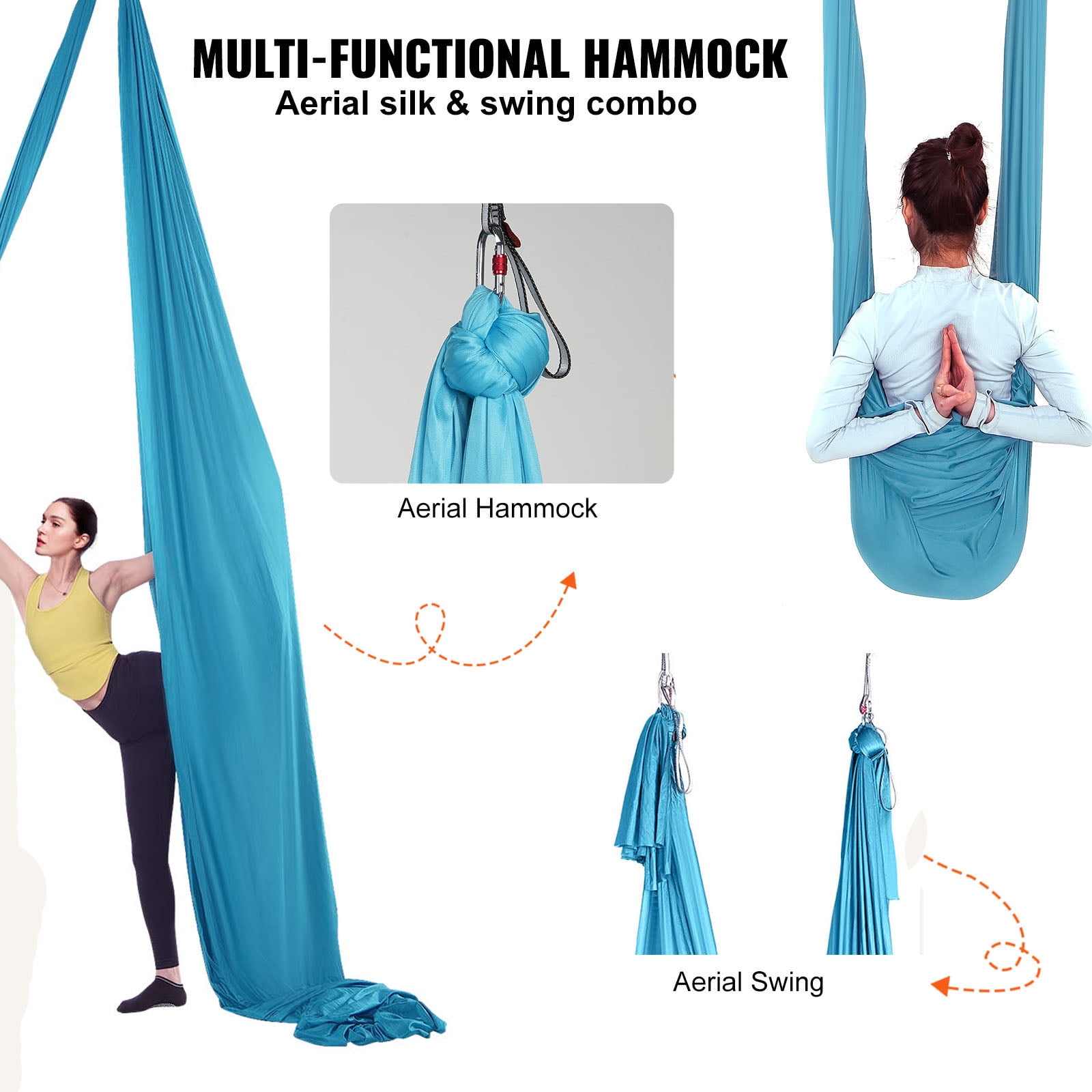 VEVOR Aerial Yoga Hammock & Swing,5.5 Yards, Aerial Yoga Starter Kit with 100gsm Nylon Fabric, Full Rigging Hardware & Easy Set-up Guide, Antigravity Flying for All Levels Fitness Bodybuilding,Blue