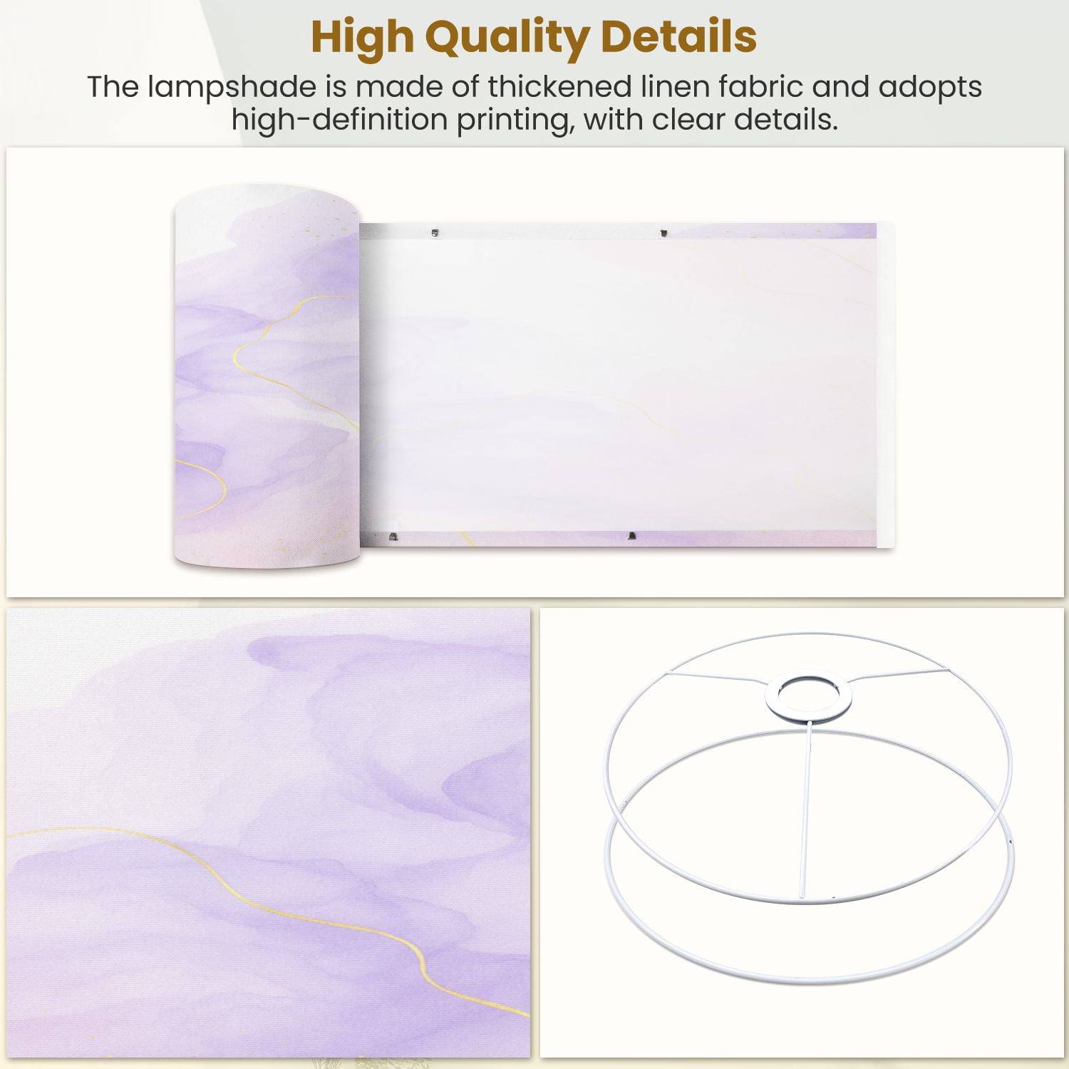 Lampshades 2 Pack Abstract two colored rose lavender liquid marble gold stripes glitter 13"x13"x10" Light Shade for Table Lamps Floor Lamps Drum Lamp Shades Lampshade Replacement Easy Assembly