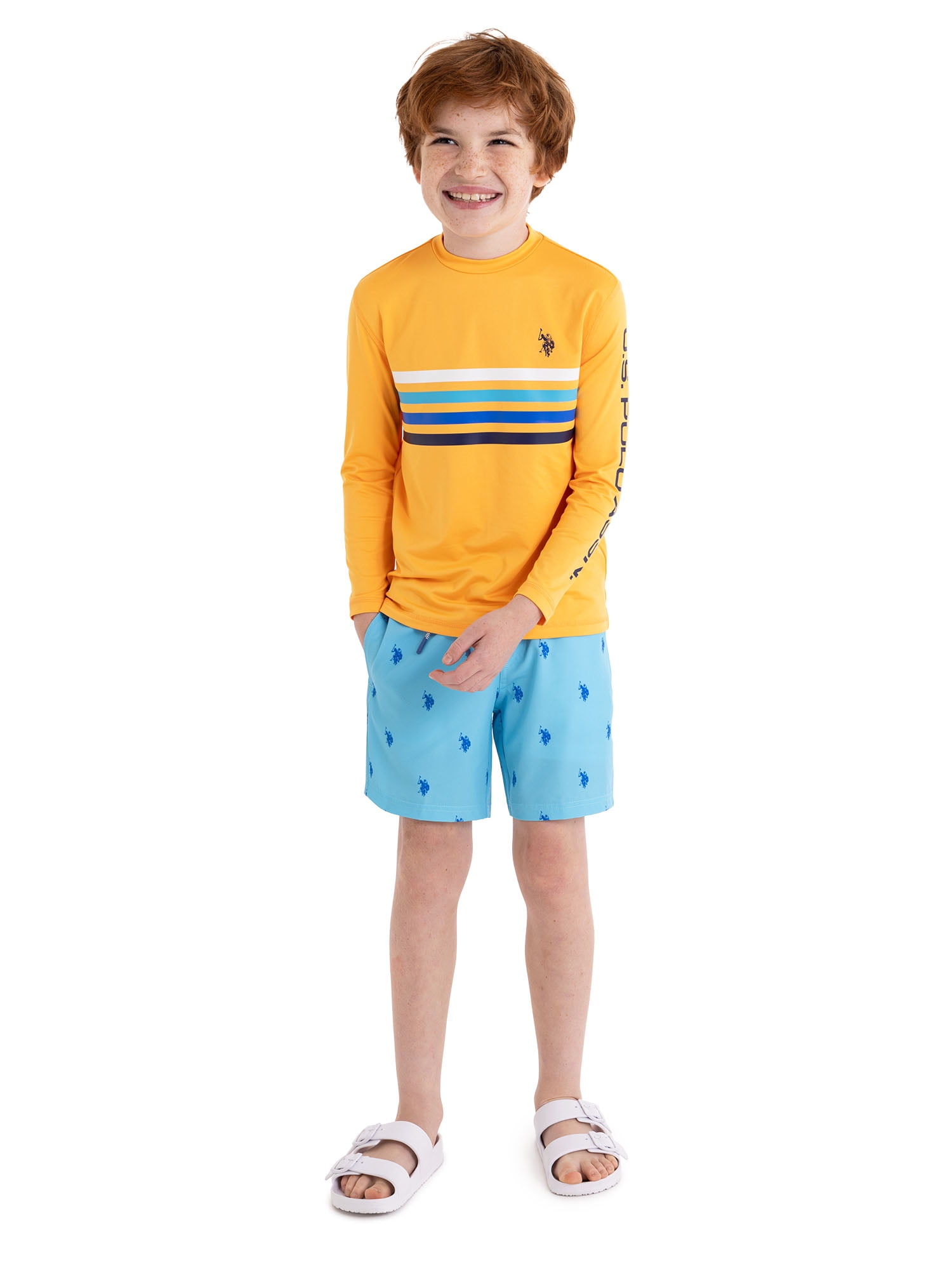 U.S. Polo Assn. Boys Logo Print Swim Short with Brief Liner, Sizes 4-18
