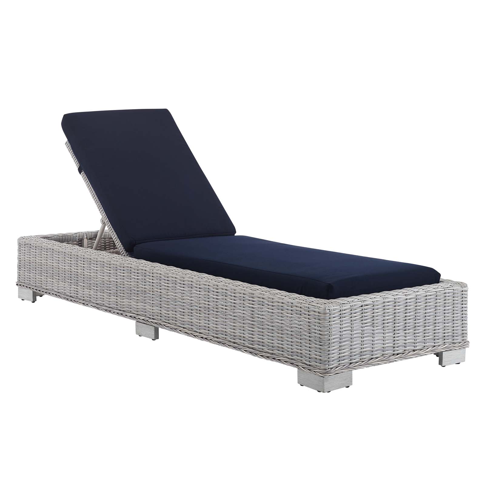 Modway Conway Sunbrella? Outdoor Patio Wicker Rattan Chaise Lounge in Light Gray Navy - image 2 of 10