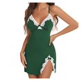 thumbnail image 5 of PMVFHDE Women Cute Bow Lace Side Slit Slim Sling Nightdress Dress for Elegant Sleepwear and Occasions Green,XXXXXL, 5 of 9