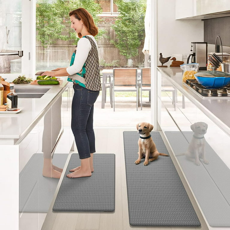 Sanmadrola Kitchen Mat [2 PCS] Cushioned Anti-Fatigue Kitchen Rugs Non-Skid Waterproof  Kitchen Mats and Rugs Ergonomic Comfort Standing Mat for Kitchen, Floor,  Office, Sink, Laundry,Gray 