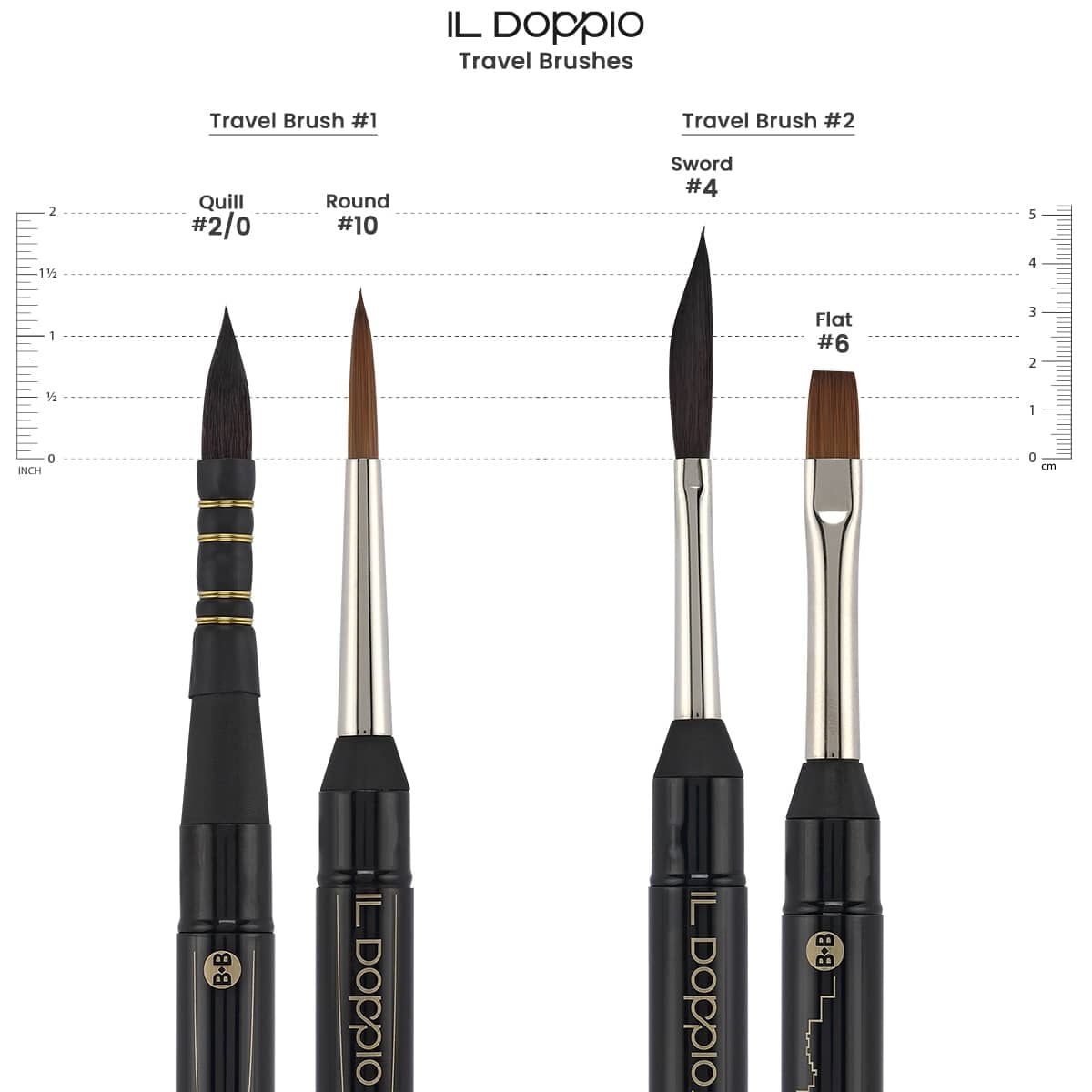 Borciani e Bonazzi Il Doppio  Hidro Double-Sided 2-in-1 Mini Watercolor Travel Brush, Size 2 - Portable Paintbrush for Urban Sketching, Synthetic Kolinsky, Made in Italy, Vegan, Cruelty-Free