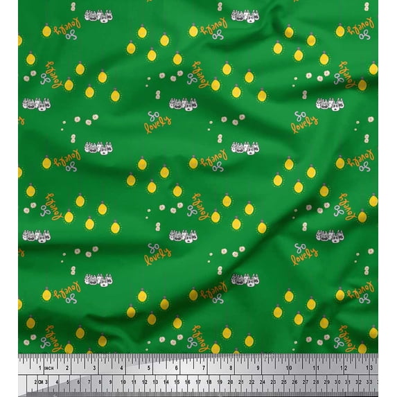 Soimoi Green polyester Crepe Fabric Text & Bulb Home Decor Print Fabric by Yard 42 Inch Wide