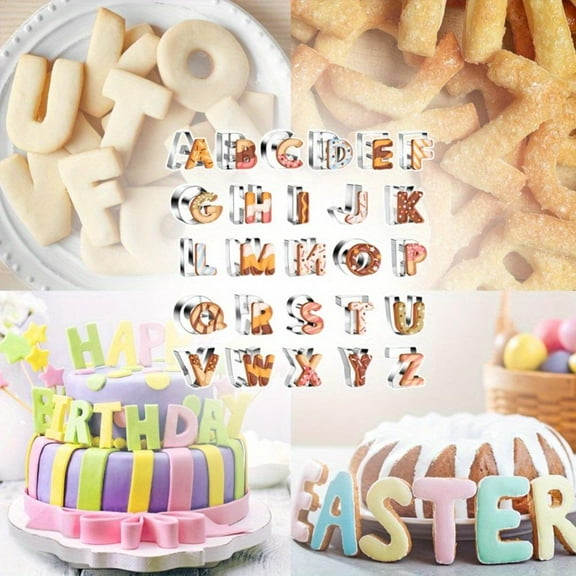 26pcs Extra Large Alphabet Letter Cookie Cutters Shapes Stainless Steel Cookie Cutters Set Metal Fondant Biscuit Tools For Christmas Birthday Holiday Cake Baking