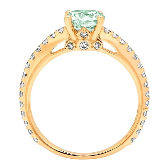 1.465 ct Round Cut Simulated Green Diamond Solitaire with Accents Engagement Ring for Women in 18K Yellow Gold
